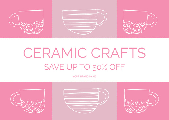 Ceramic Crafts Sale Offer With Mugs Card Modelo de Design