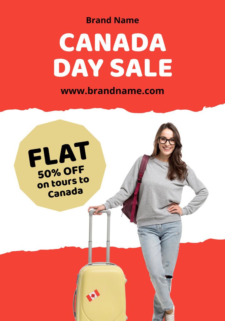 Canada Day Sale Announcement with Woman and Suitcase Poster 28x40in Πρότυπο σχεδίασης