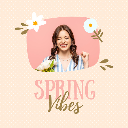 Spring Vibe with Young Cheerful Woman Instagram Design Template