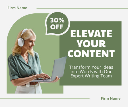 Top-notch Discounts For Content Writing Service Facebook Design Template