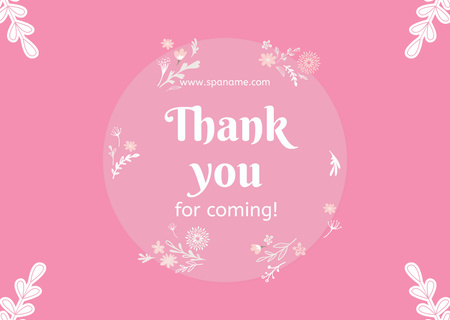 Thank You For Coming Message with Leaves on Pink Card Design Template