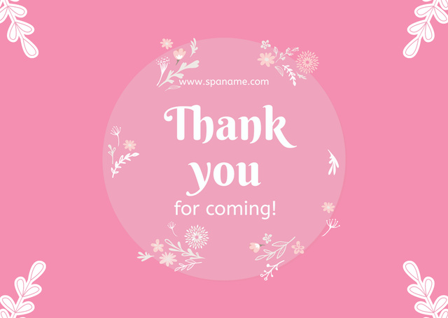 Thank You For Coming Message with Leaves on Pink Cardデザインテンプレート