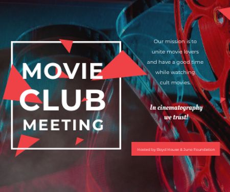 Movie Club Invitation with Vintage Film Projector Large Rectangle Design Template