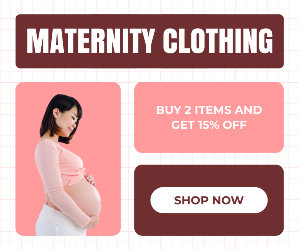 Plantilla de diseño de Discount on Clothes Collection with Pregnant Asian Woman Facebook 