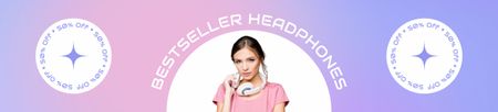 Young Woman in New Modern Headphones Ebay Store Billboard tervezősablon