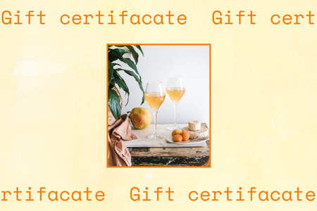 Designvorlage Ankündigung der Weinprobe mit Weingläsern und Snacks für Gift Certificate