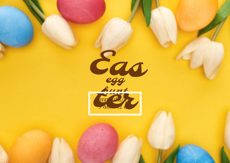 Modèle de visuel Annonce de la chasse aux œufs de Pâques avec des tulipes - Flyer A6 Horizontal