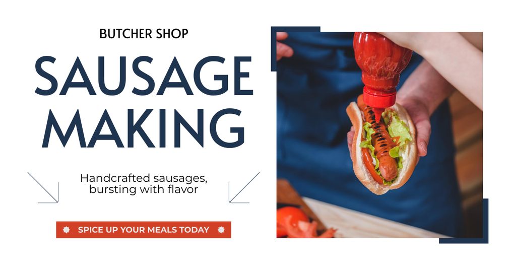 Szablon projektu Handcrafted Sausages for Hot-Dogs Facebook AD