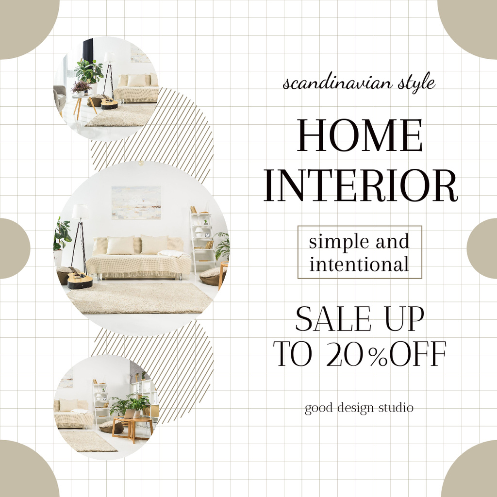 Discount Offer with Stylish Cozy Home Interior Instagram AD Design Template
