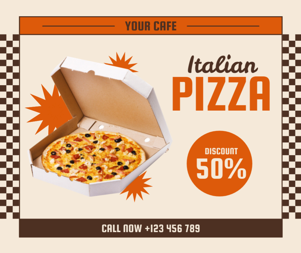 Offer Discount on Delicious Italian Pizza Facebookデザインテンプレート