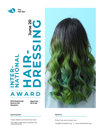 Hair Dressing Offer with Green-Haired Woman Poster US Πρότυπο σχεδίασης