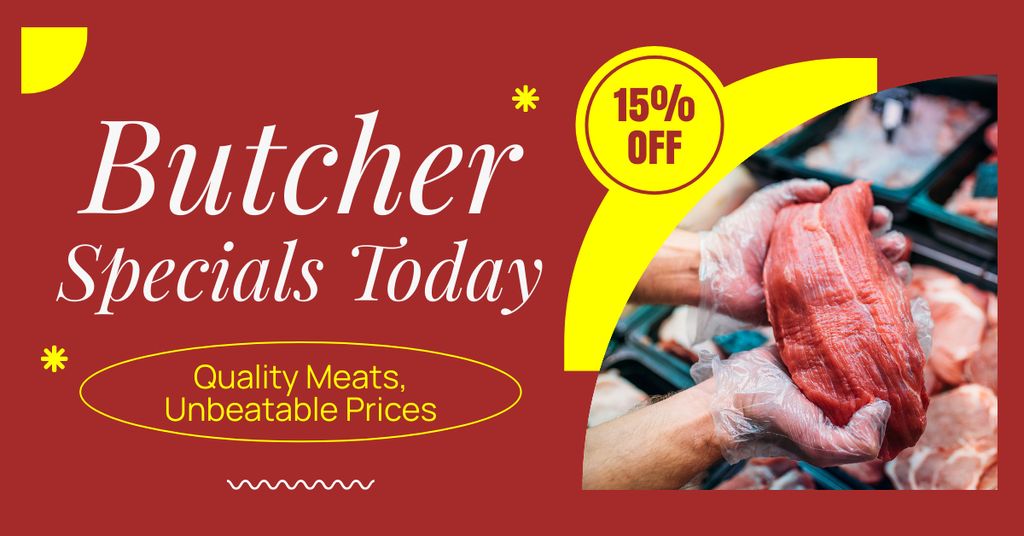 Special Offers of Fresh Meat from Butcher Shop Facebook AD Design Template