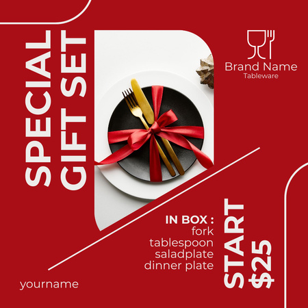 Gift box with tableware set red Instagram – шаблон для дизайну
