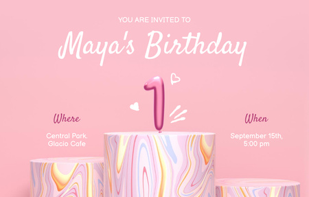 Precious Baby Birthday Celebration ilmoitus vaaleanpunainen Invitation 4.6x7.2in Horizontal Design Template