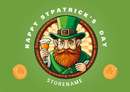 Template di design Happy St. Patrick's Day Greeting with Red Bearded Man Postcard 5x7in