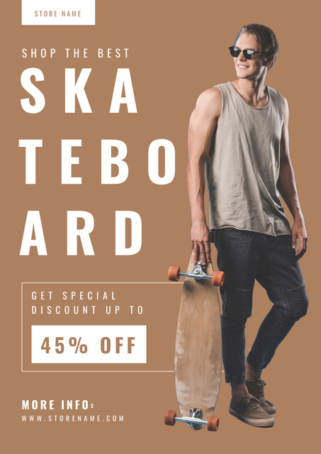 Handsome Man with Skateboard Poster Design Template