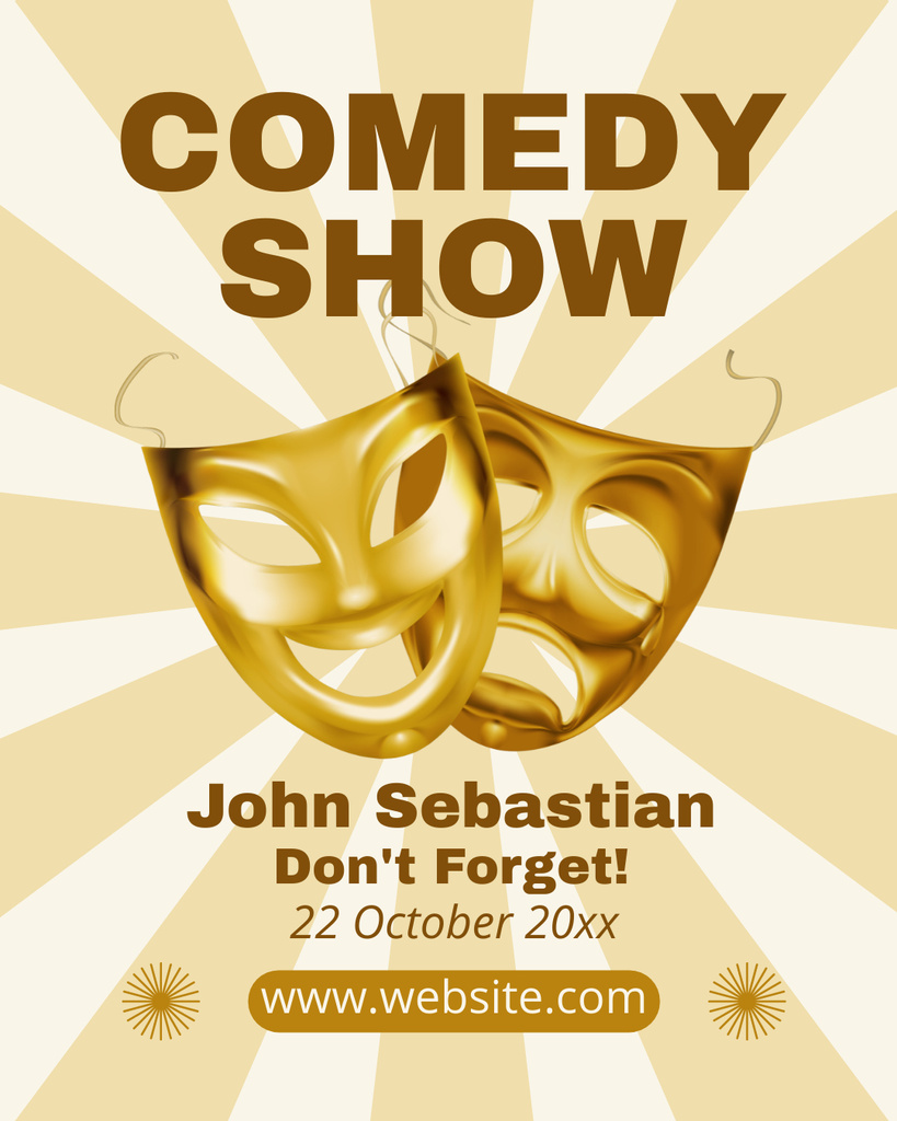 Modèle de visuel Announcement about Comedy Show with Golden Masks - Instagram Post Vertical