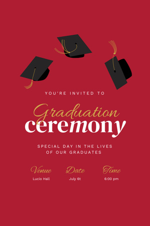 Graduation Ceremony Announcement with Graduators' Hats Invitation 6x9in Modelo de Design