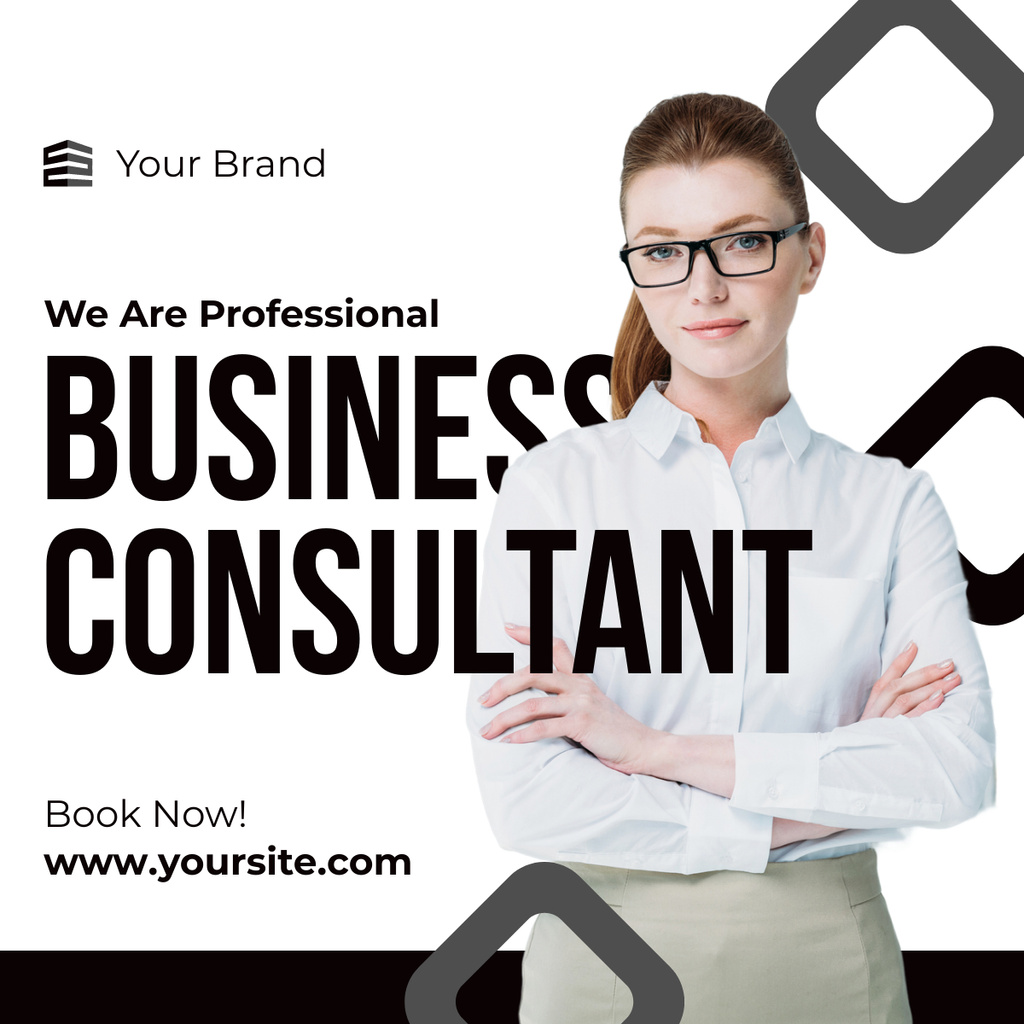 Services of Professional Business Consultant with Confident Businesswoman LinkedIn post Tasarım Şablonu