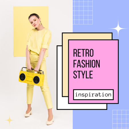 реклама моды с девушкой с магнитофоном Instagram – шаблон для дизайна