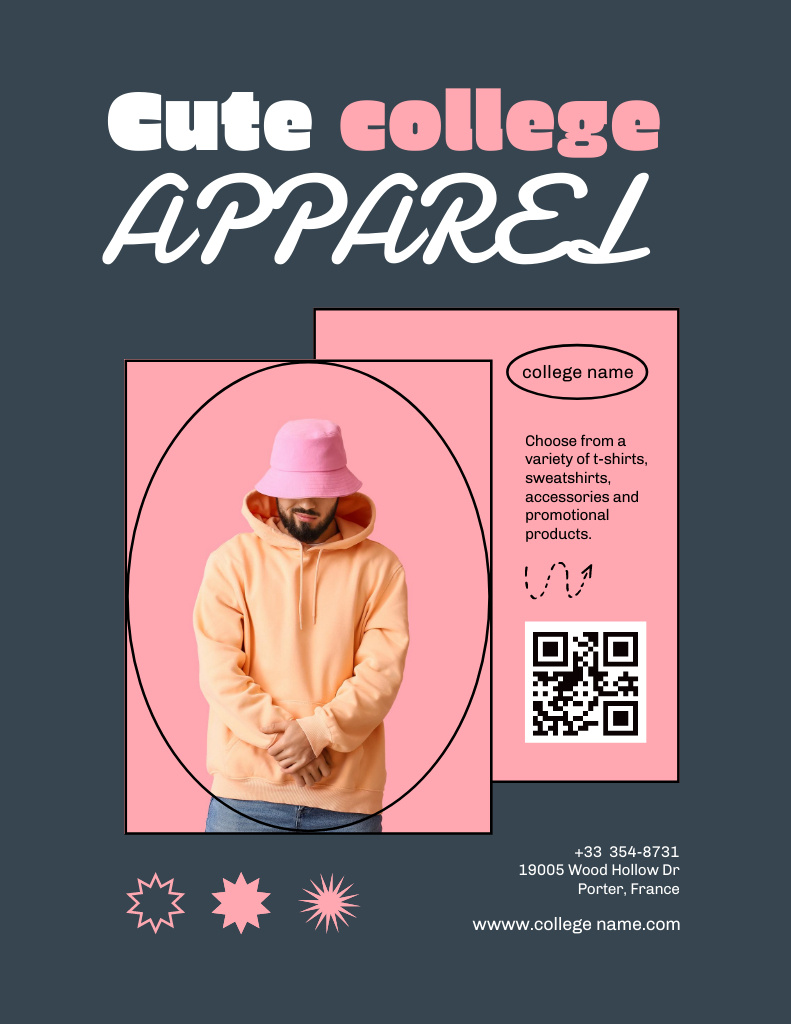 Ontwerpsjabloon van Poster 8.5x11in van Cute College Apparel and Merchandise Offer on Grey and Pink