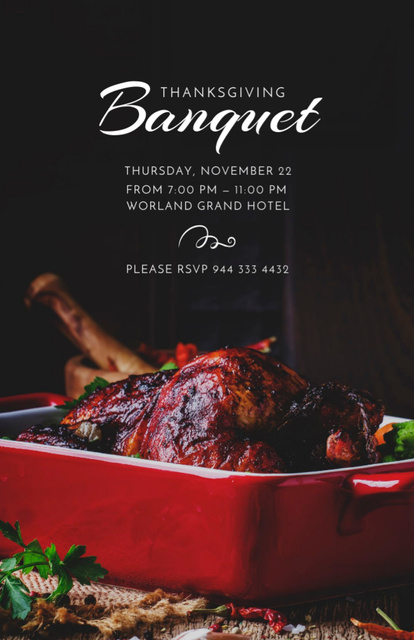 Plantilla de diseño de Delicious Roasted Thanksgiving Turkey For Banquet Invitation 5.5x8.5in 