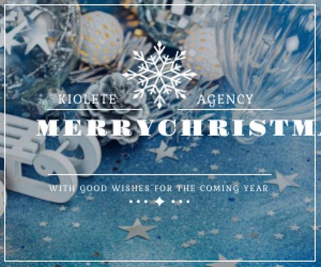 Platilla de diseño Christmas Greeting Shiny Decorations in Blue Medium Rectangle