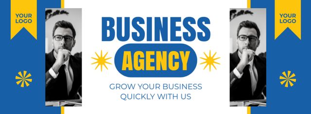 Business Agency Services with Thoughtful Businessman Facebook cover Tasarım Şablonu