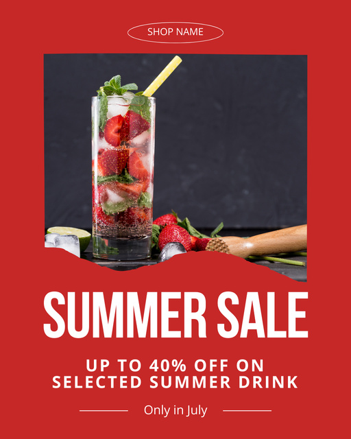 Fruit Summer Drinks Ad on Red Instagram Post Vertical Design Template