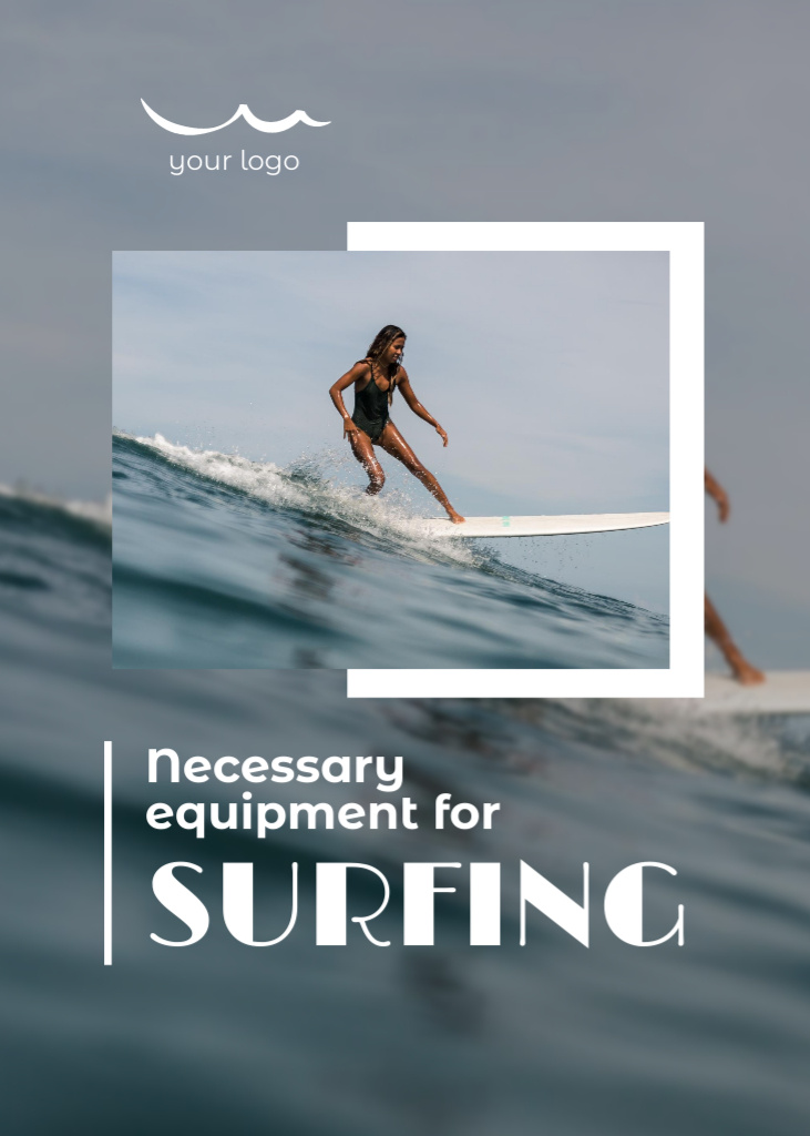 Designvorlage Offer of Necessary Surfing Equipment für Postcard 5x7in Vertical