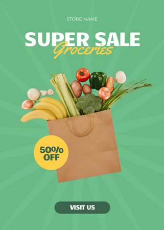 Plantilla de diseño de Oferta de venta de comestibles en bolsa de papel Flayer 