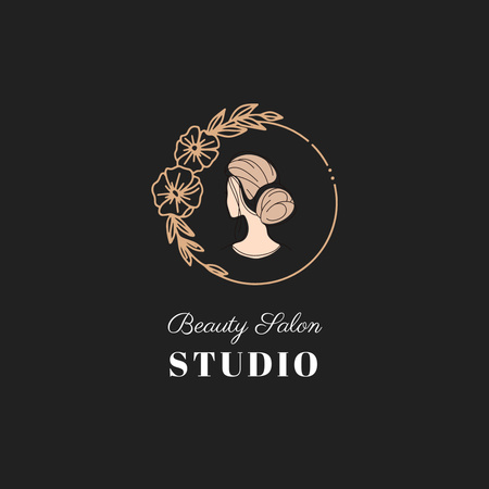 Beauty Salon Ad With Emblem Of Woman Head And Flowers Logo Design Template