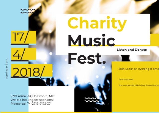 Designvorlage Charity Music Fest Invitation Crowd at Concert für Card
