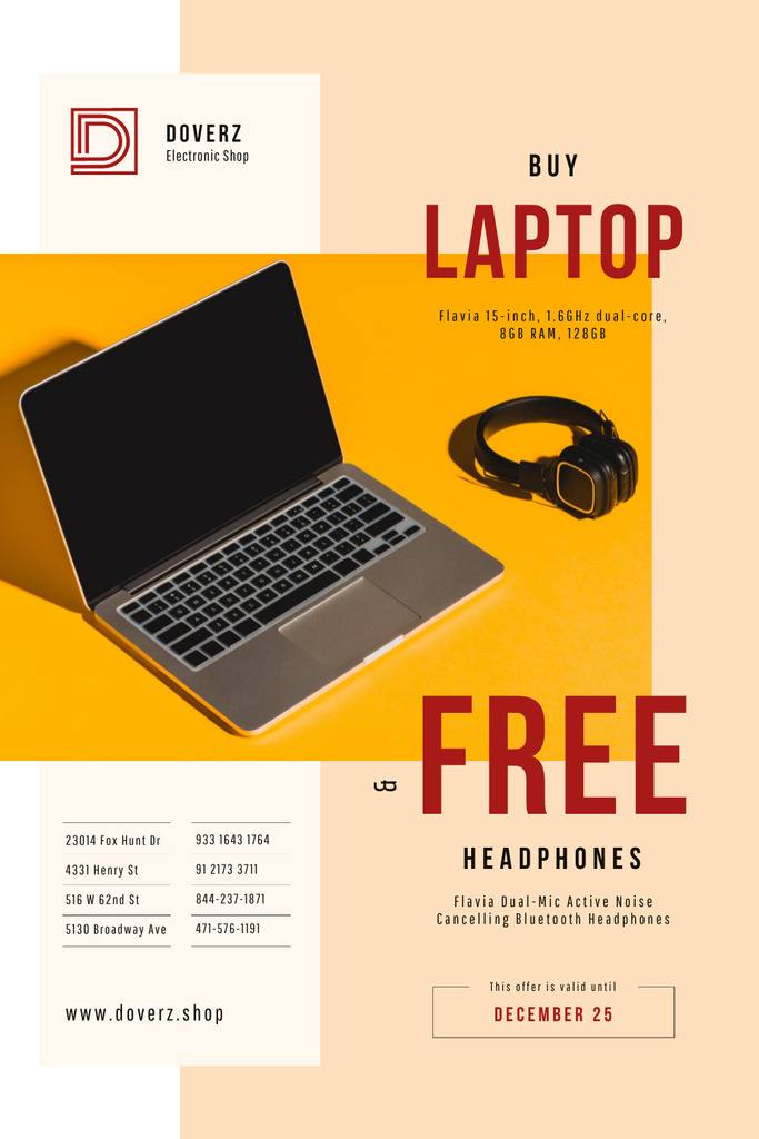 Gadgets Offer with Laptop and Headphones Pinterest Design Template