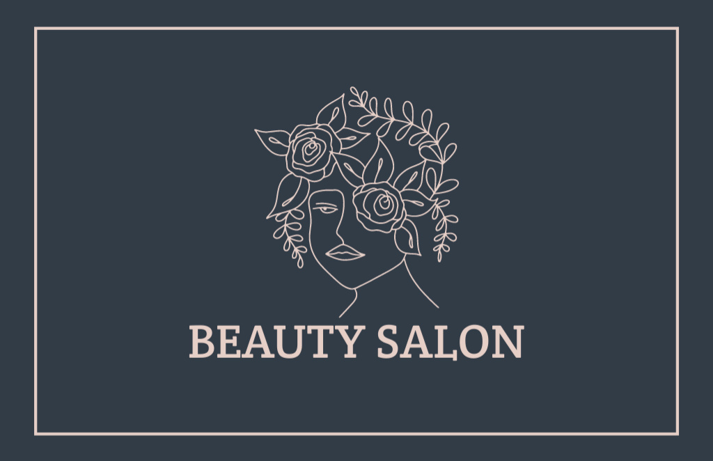 Beauty Salon Ad with Silhouette of Woman with Flowers Hair Business Card 85x55mm – шаблон для дизайна