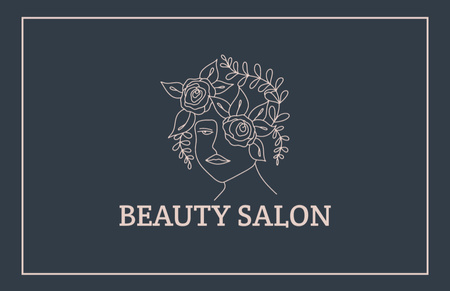 Beauty Salon Ad with Silhouette of Woman with Flowers Hair Business Card 85x55mm tervezősablon