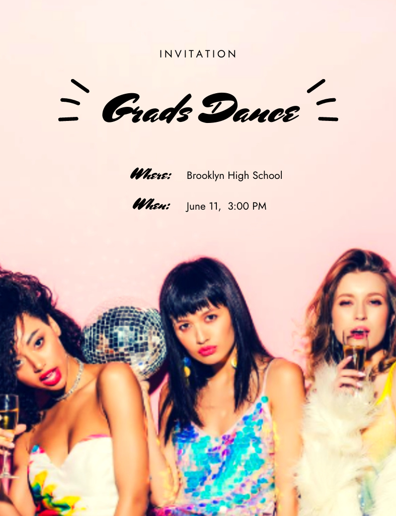 Grads Dance Party Announcement Invitation 13.9x10.7cm Šablona návrhu