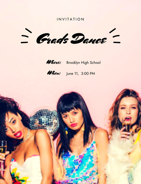 Grads Dance Party Announcement Invitation 13.9x10.7cm Design Template