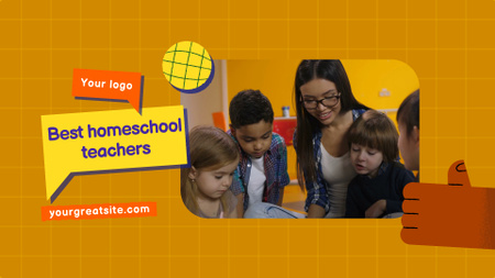 Modèle de visuel Annonce d'école à domicile avec un enseignant et des élèves - Full HD video