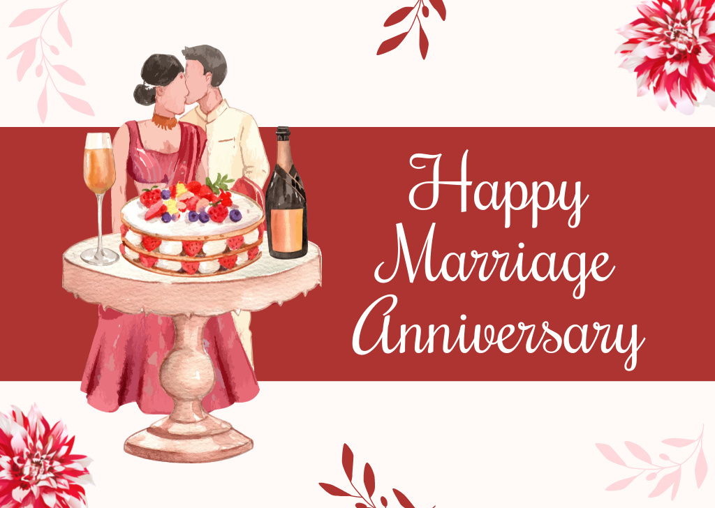 Congratulations on Marriage Anniversary on Red Card Design Template