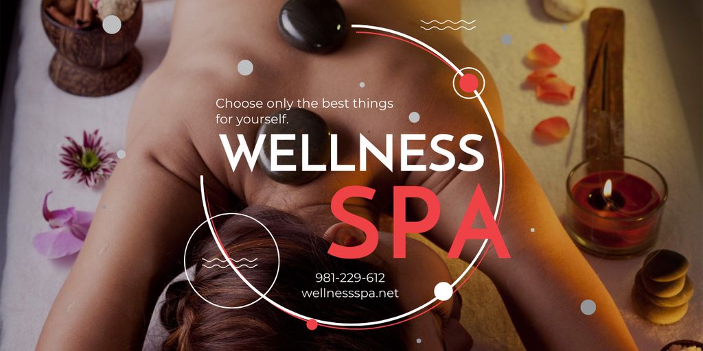 Wellness Spa Ad Woman Relaxing at Stones Massage Image Design Template