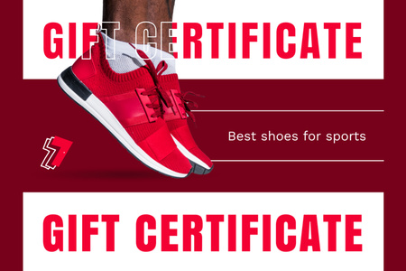Nabídka dárkového poukazu na sportovní červené boty Gift Certificate Šablona návrhu
