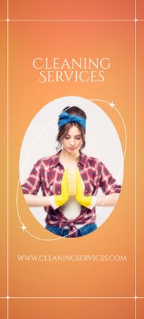 Cleaning Services Offer with Girl in Yellow Gloves Flyer 3.75x8.25in Design Template