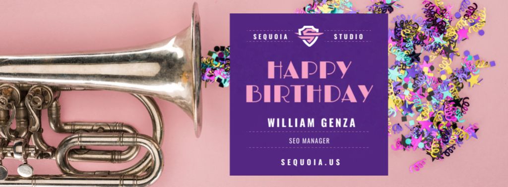 Designvorlage Birthday Greeting Confetti and Trumpet für Facebook cover