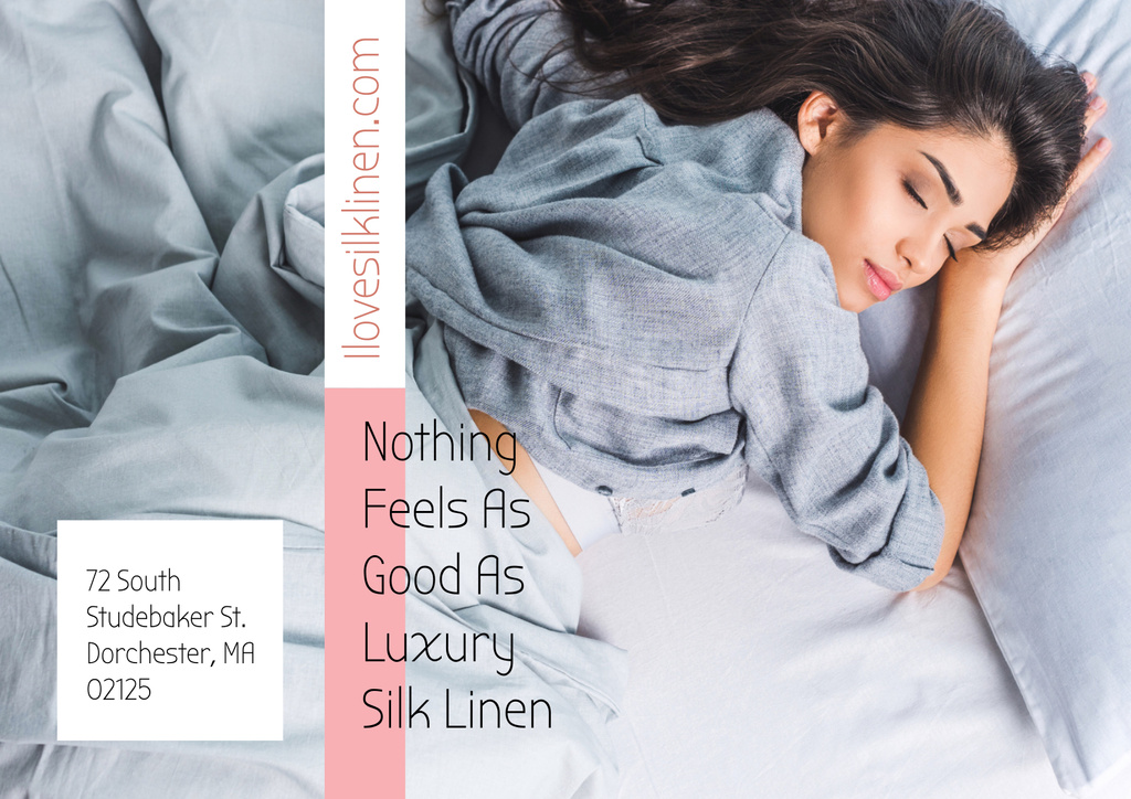 Luxury Silk Linen Offer with Tender Sleeping Woman Poster A2 Horizontal Design Template