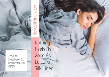 Template di design Offerta biancheria di seta di lusso con tenera donna addormentata Poster A2 Horizontal