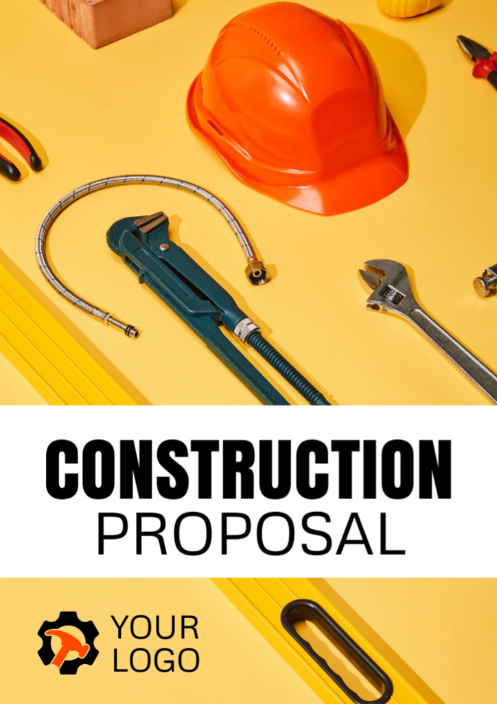 Construction Services Offer with Helmet and Tools Proposal Šablona návrhu
