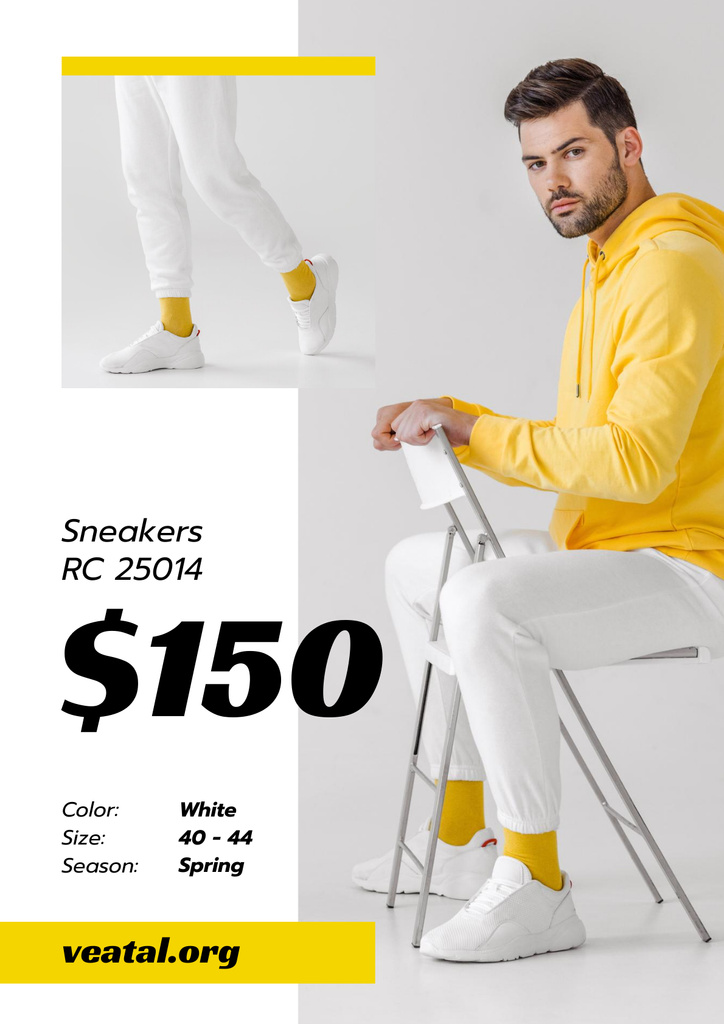 Sneakers Offer with Sportive Man in White Shoes Poster Design Template