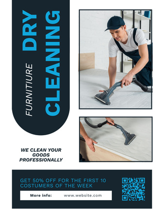 Dry Cleaning Services with Man using Vacuum Cleaner Poster US Design Template