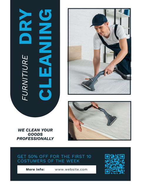 Dry Cleaning Services with Man using Vacuum Cleaner Poster US Modelo de Design